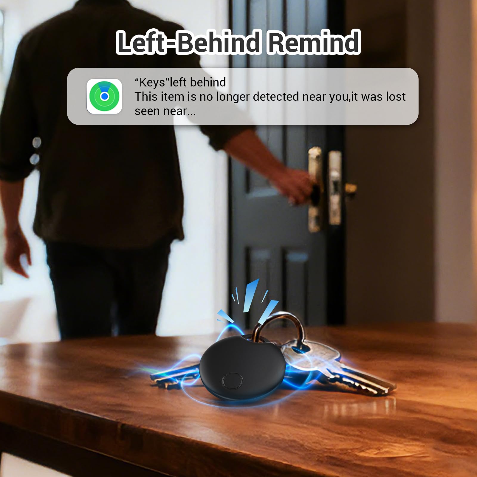 RSH Apple Find My Compatible Bluetooth Tracker Tags 4 Pack, Smart Luggage & Key Locator with Sound Alert – New Model