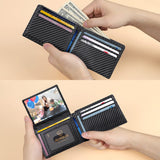 Slim RFID Blocking Leather Wallet for Men with 15 Card Slots & Dual ID Window – Minimalist Bifold Pocket Wallet Carbon Black