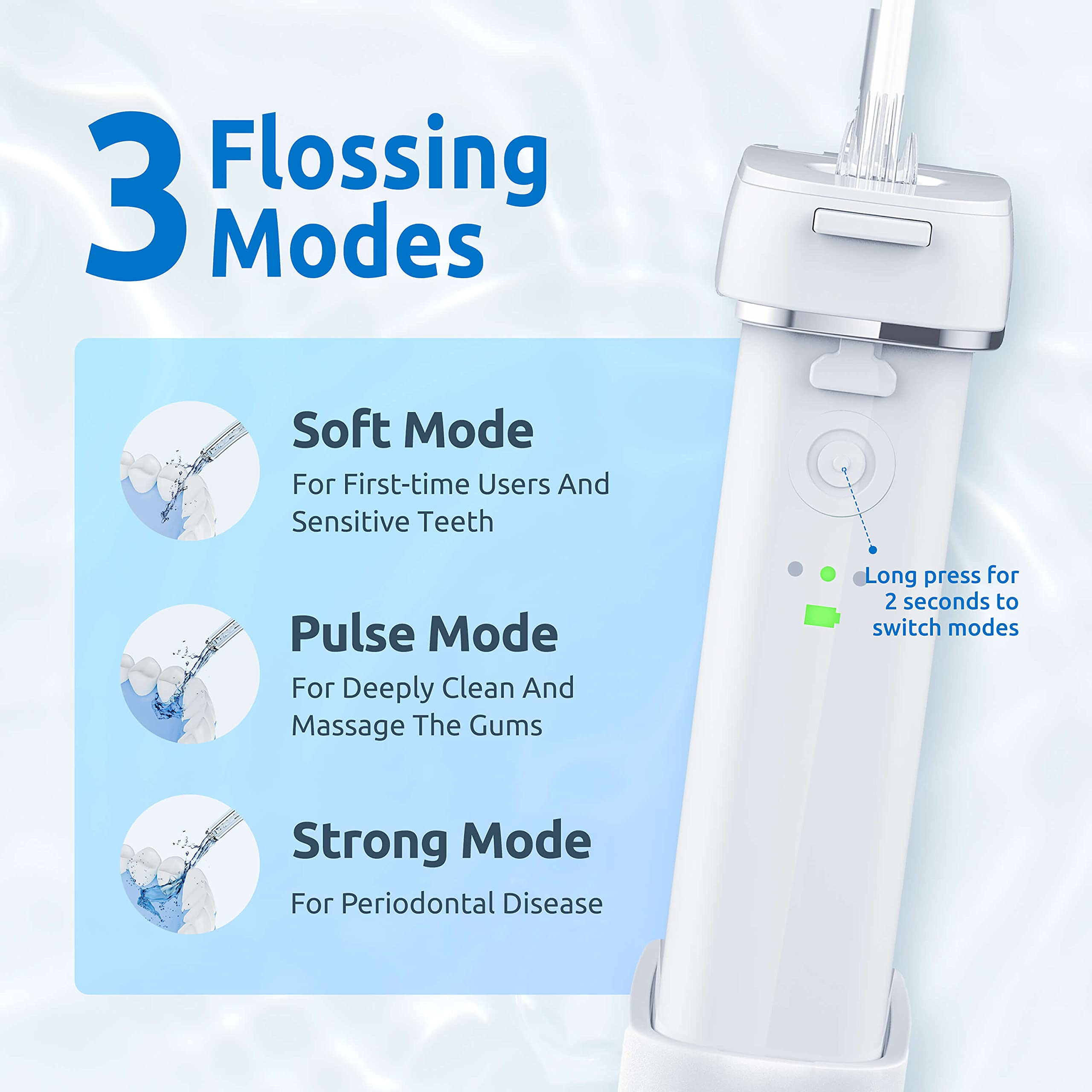 Portable Water Flosser Oral Irrigator – Cordless Dental Cleaner with 3 Cleaning Modes, 140PSI Power & USB Rechargeable Battery