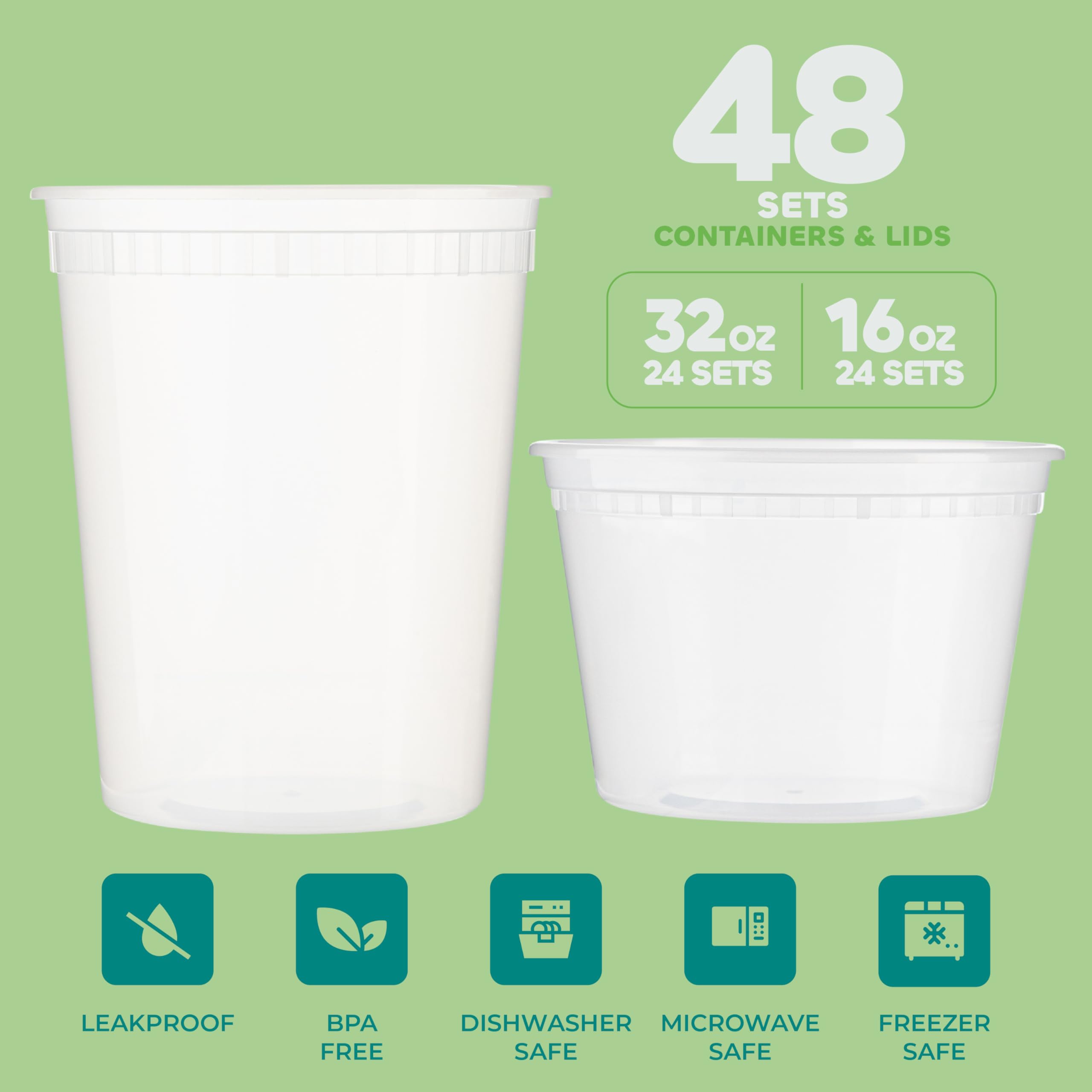 Reusable Deli Food Storage Containers with Lids – 48-Piece BPA-Free Leakproof Bulk Set (Clear)