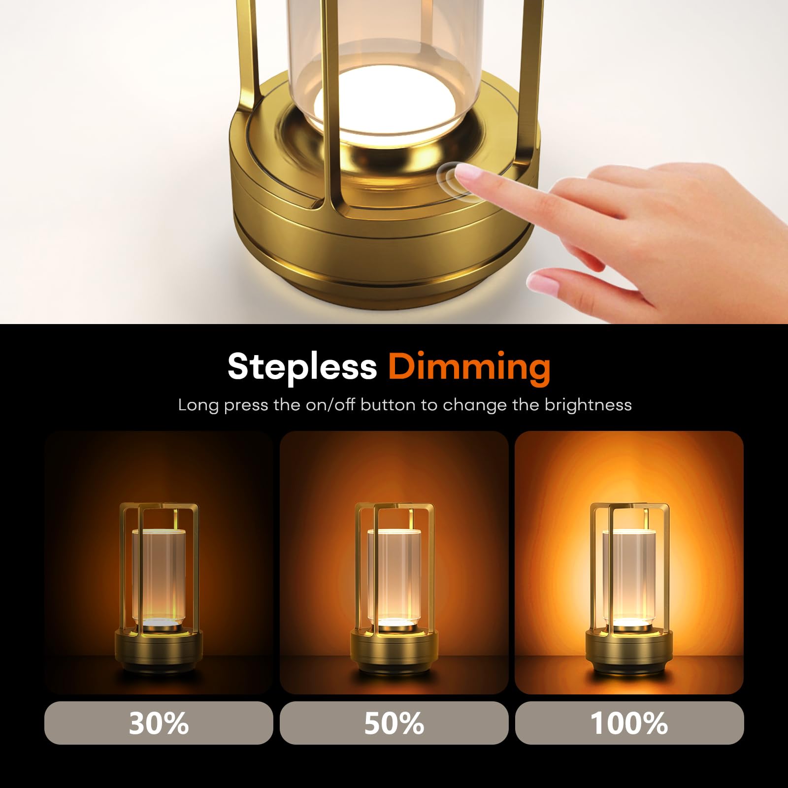 Portable Rechargeable Cordless LED Table Lamp Touch Dimmable Metal Ambient Desk Light for Indoor Outdoor Use