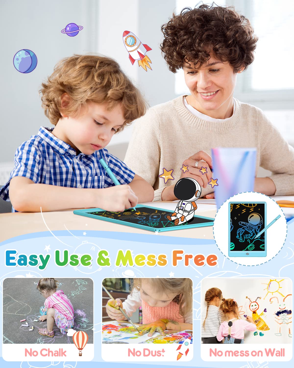 10” Kids LCD Writing Tablet – Eye-Safe Reusable Doodle Board (Delightful Dolphin Blue)