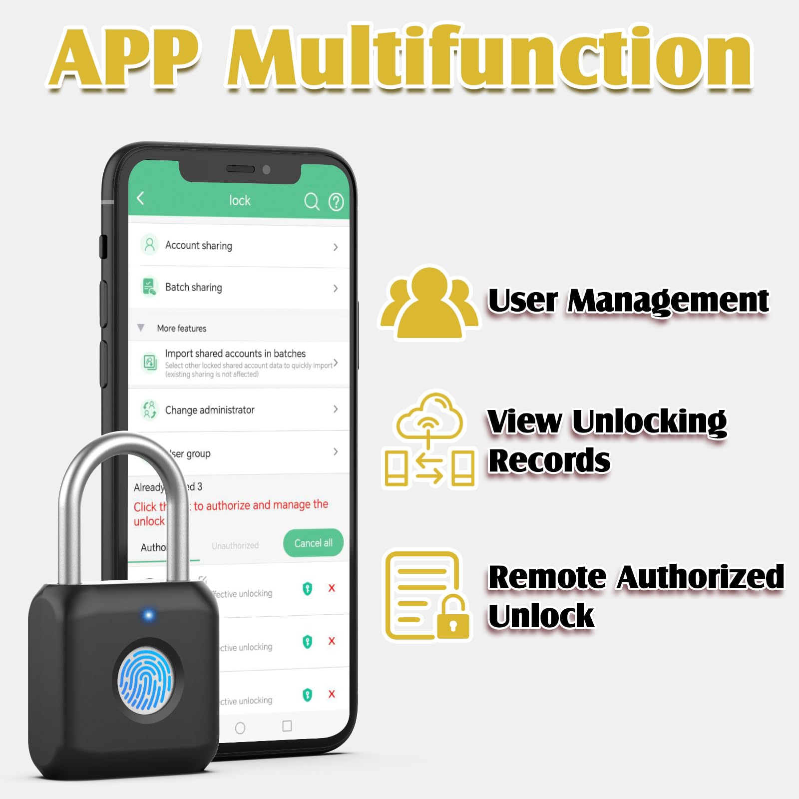 Bluetooth Fingerprint Smart Padlock with App Control, USB Rechargeable Biometric Locker Lock for Gym, Luggage & Storage