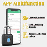 Bluetooth Fingerprint Smart Padlock with App Control, USB Rechargeable Biometric Locker Lock for Gym, Luggage & Storage