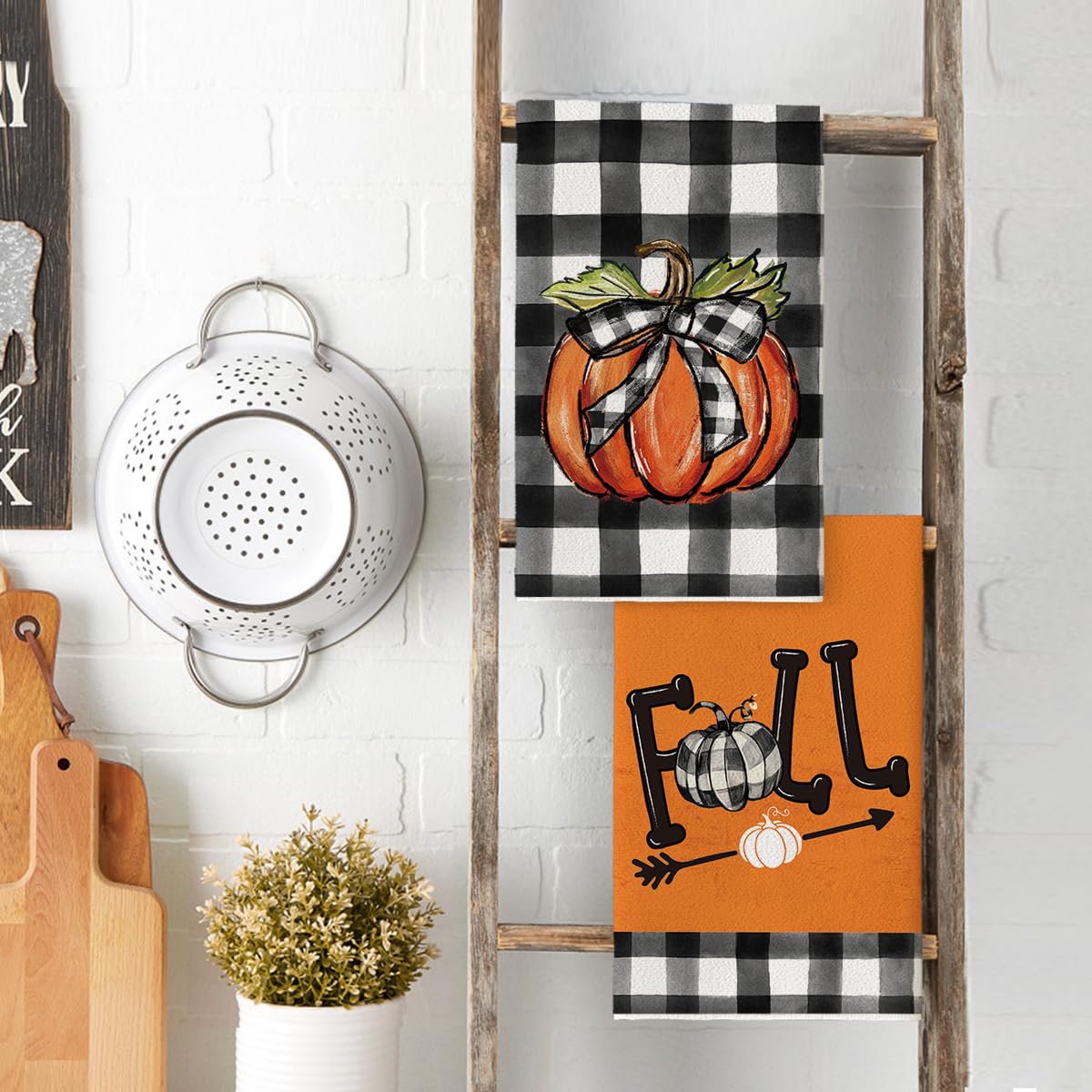 Halloween Dish Towels Set of 4 – Buffalo Plaid Kitchen Towels by Artoid Mode (18x26”)