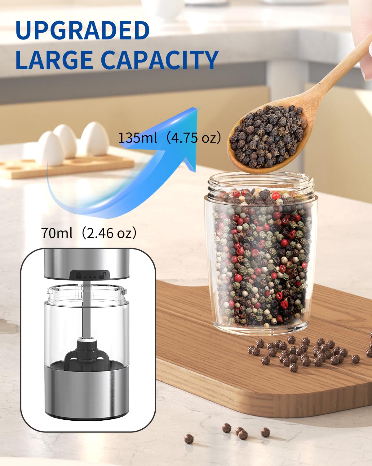 Automatic Electric Salt & Pepper Grinder Set with LED Light – Adjustable Coarseness