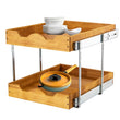 DINDON Oak Wood 2-Tier Pull-Out Cabinet Organizer – Dual-Level Slide-Out Storage Shelf for Kitchen Base Cabinets
