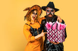 2-Pack Skull Net Halloween Gift Bags with Cards & Tissue Paper – Reusable Black & Pink Tote Style Party Favor Bags