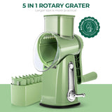 Rotary Cheese Grater with Hand Crank – 5 Interchangeable Blades, Suction Base, BPA-Free