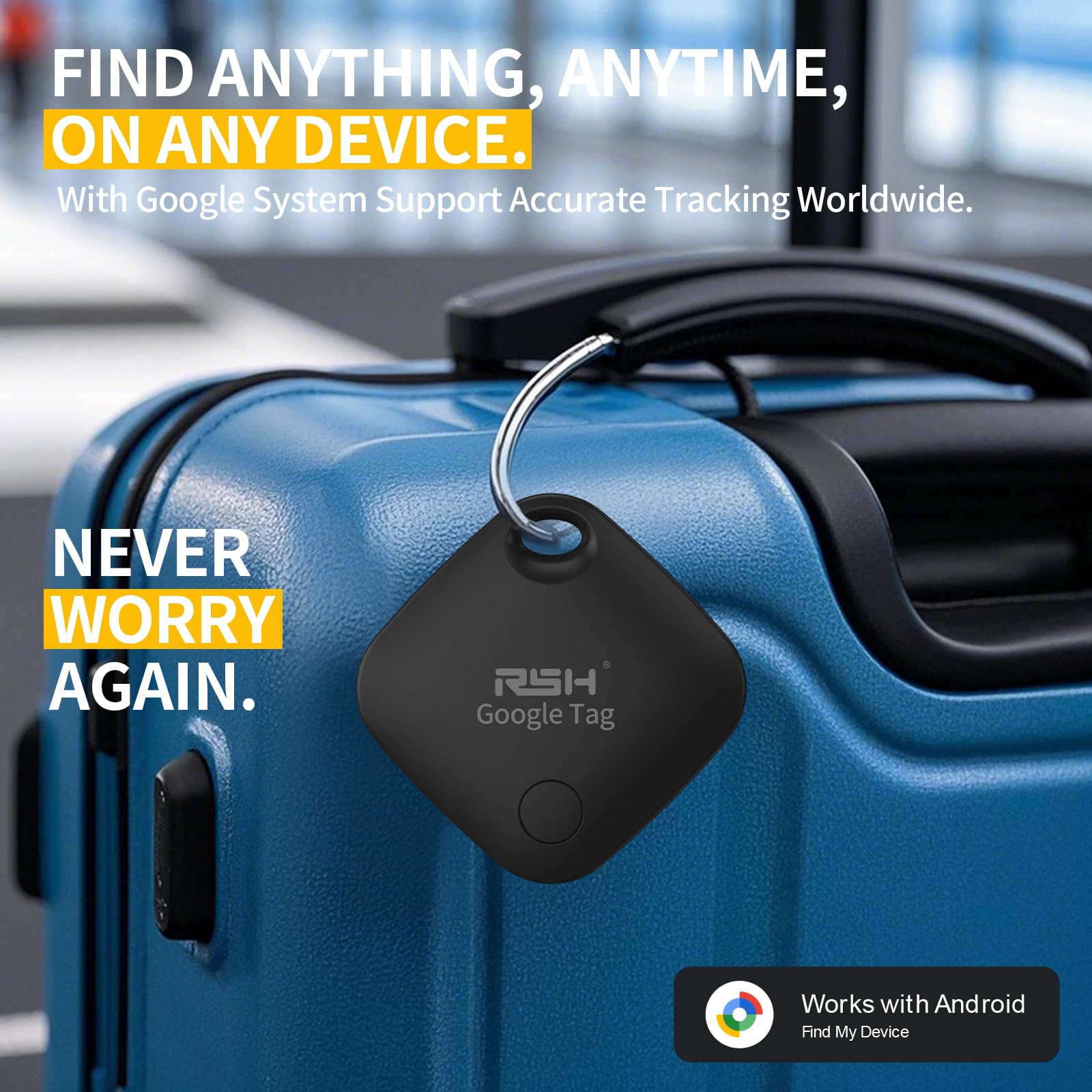 Android Find Hub Smart Tracker Tag 4 Pack, Bluetooth Item Locator with Global Tracking, Loud Alarm and Replaceable Battery