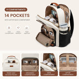 LOVEVOOK Women’s Laptop Backpack with Large Cup Pocket – Waterproof Work & Travel Backpack for 15.6″ Laptop (Beige Black Chestnut Brown)