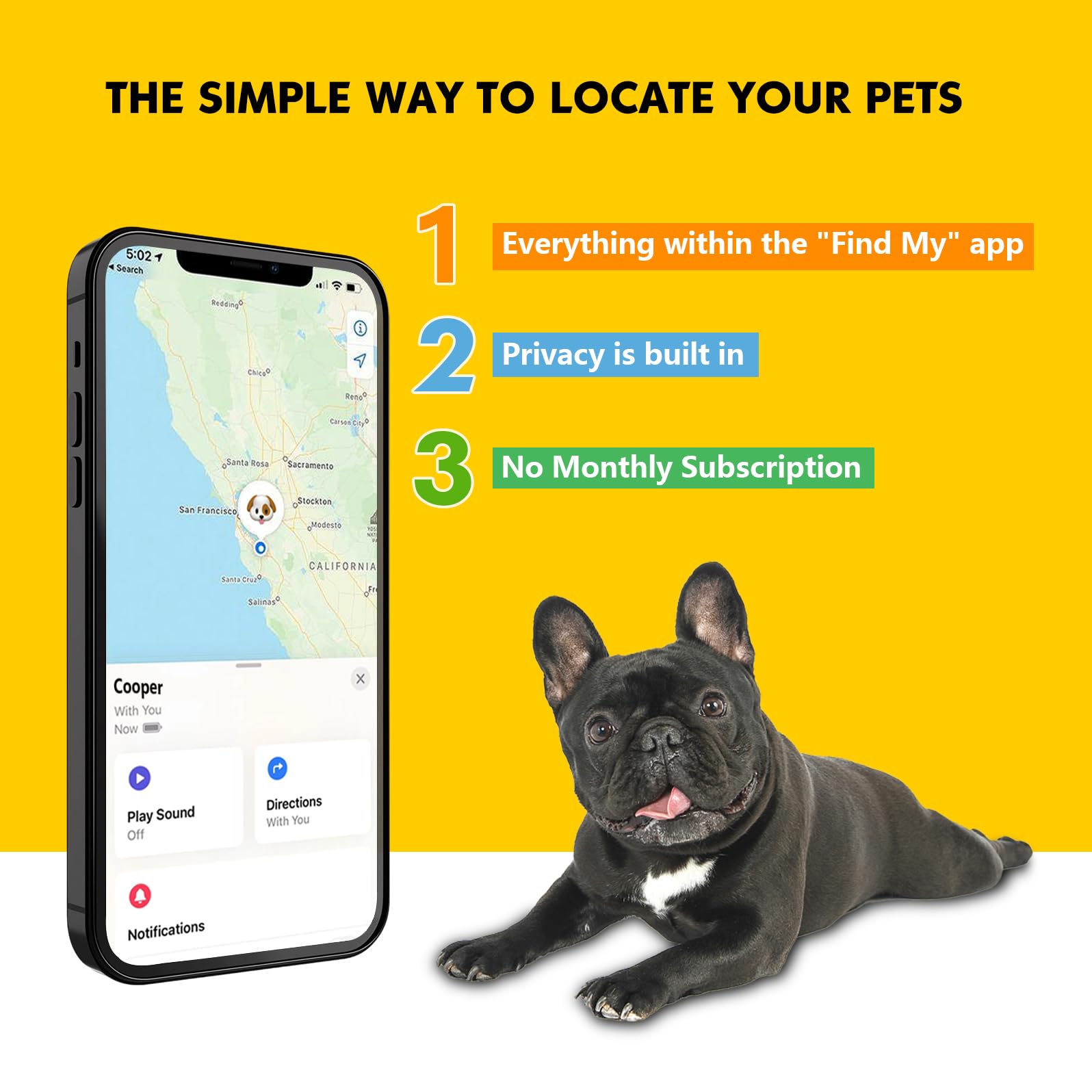 BOMERAHE GPS Dog Tracker Collar Apple Find My Waterproof Adjustable Smart Tracking Pet Collar No Subscription