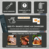 Wireless Smart Meat Thermometer 4X Set with 650ft+ Bluetooth Range & Quad Sensors