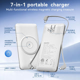 Magnetic Wireless Power Bank for iPhone & Apple Watch – 10000mAh Portable Charger with Built-in Cables & Wall Plug (White)