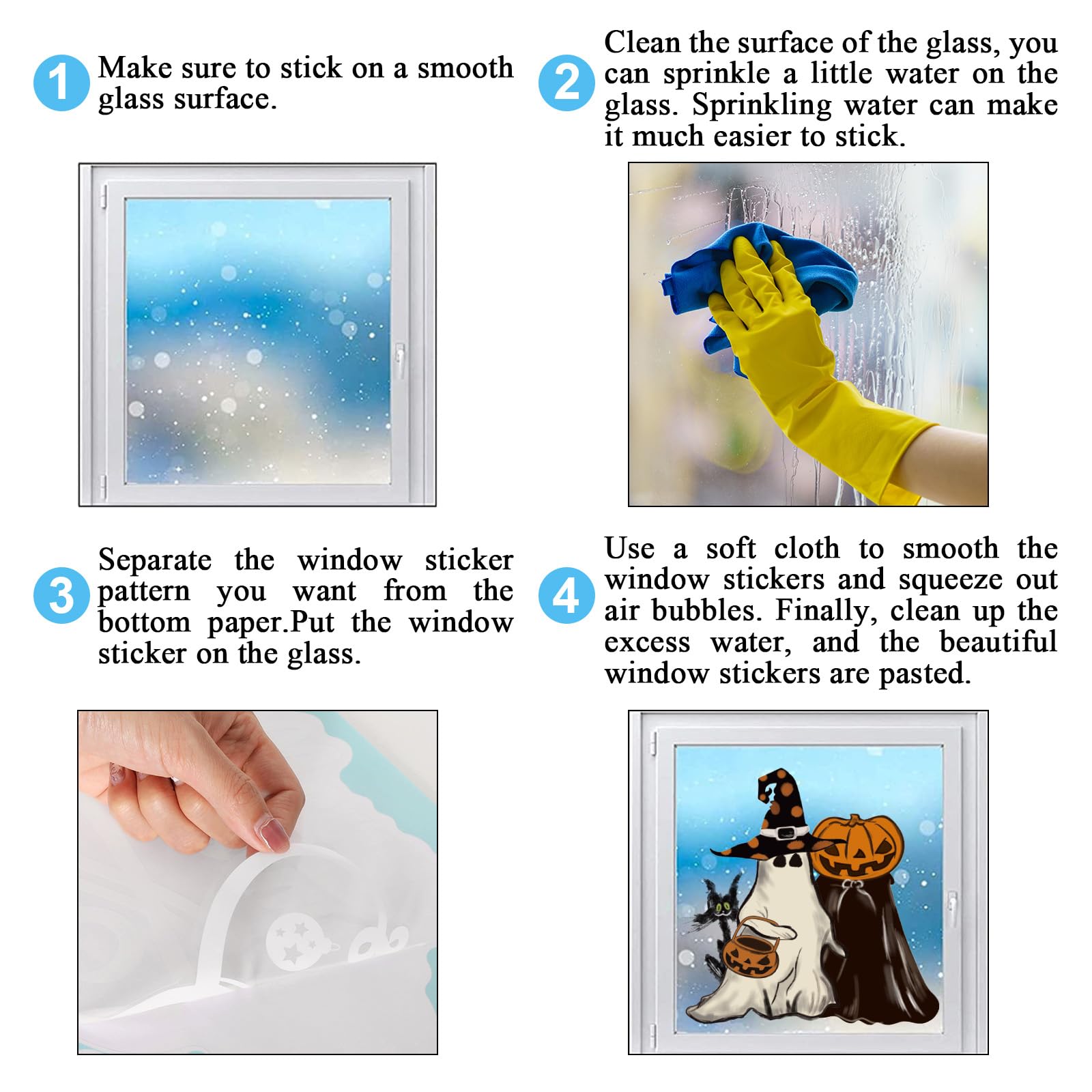 Vintage Halloween Window Clings – 6 Double-Sided PVC Sheets with Ghosts, Pumpkins, Cats & Bats