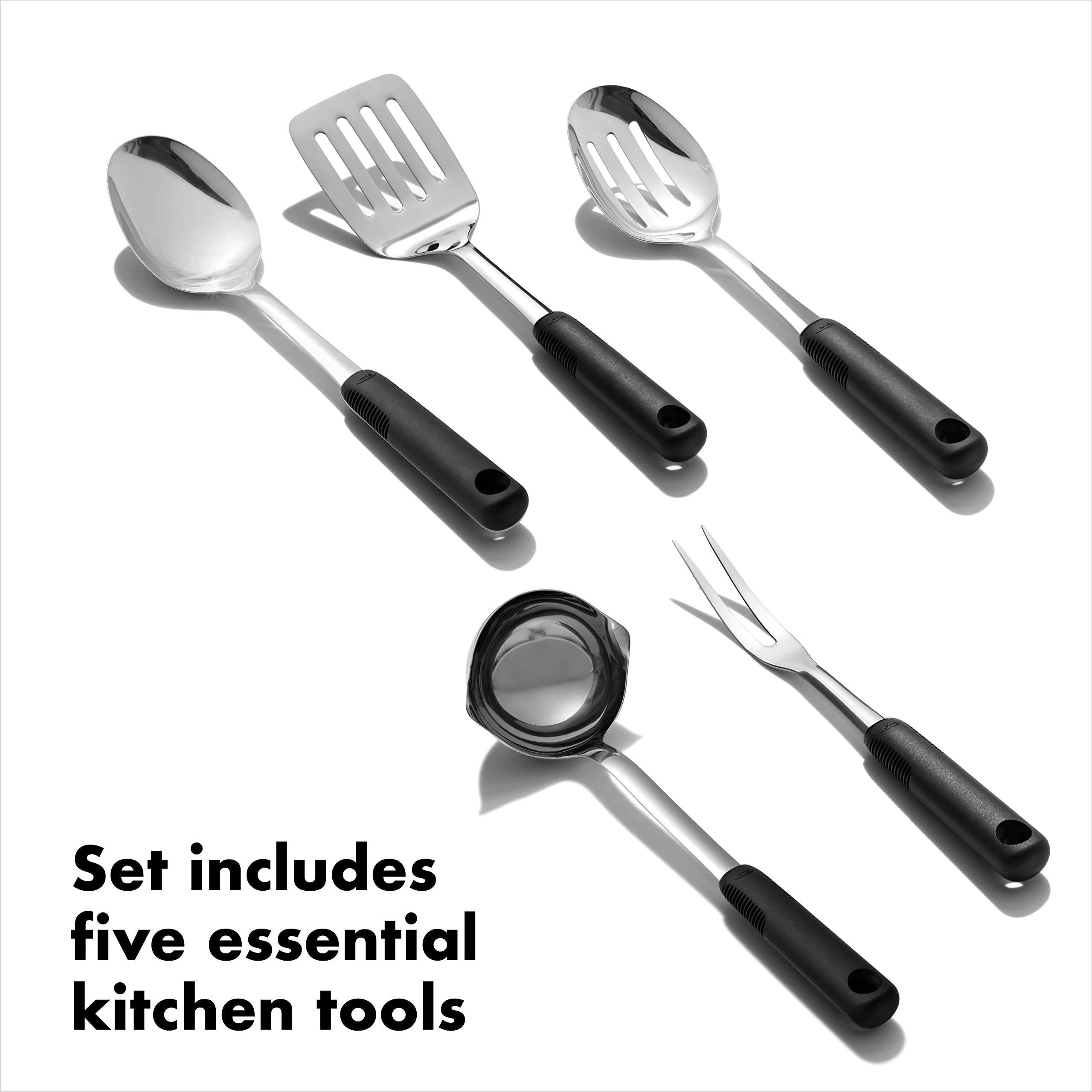 6-Piece Stainless Steel Prep & Serve Utensil Set with Holder – Elegant Kitchen-to-Table Design