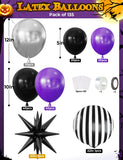 Halloween Balloon Arch Kit – 135 PCS Gothic Garland Set (Purple, Silver & Black Balloons + Starburst Foils)