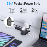 Mini Travel Power Strip with USB-C – Compact Extension Cord with 2 AC Outlets & USB Charging Ports for Travel