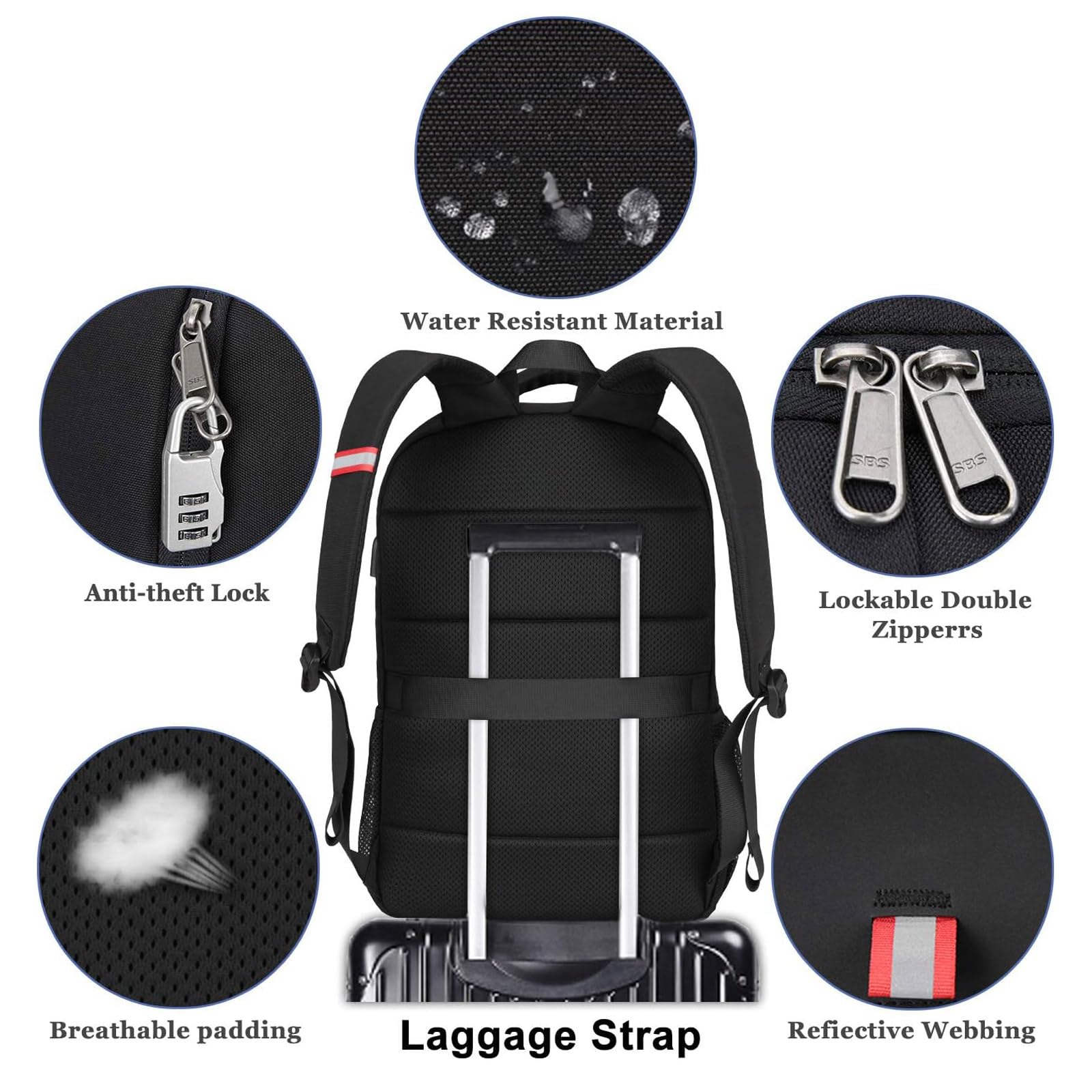 DELLA GAO 32L Anti-Theft Laptop Backpack – USB Charging Business Travel Bag for 17.3” Laptops