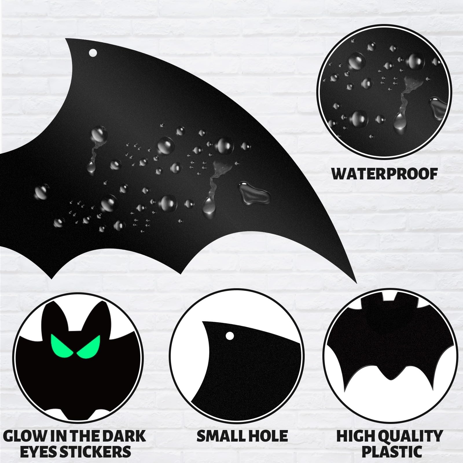 Halloween Hanging Bats Decorations – 20 PCS Set with Glowing Eyes & Fishing Line (3 Sizes Included)