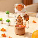 18 oz Kids Capybara Water Bottle with Straw, Direct-Sip Lid, Safety Lock and Keychain
