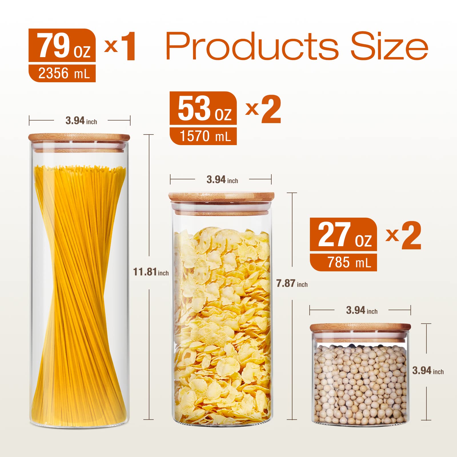 HD Clear Glass Pantry Jars with Bamboo Lids – 5-Piece Borosilicate Storage Set (Multi Size)