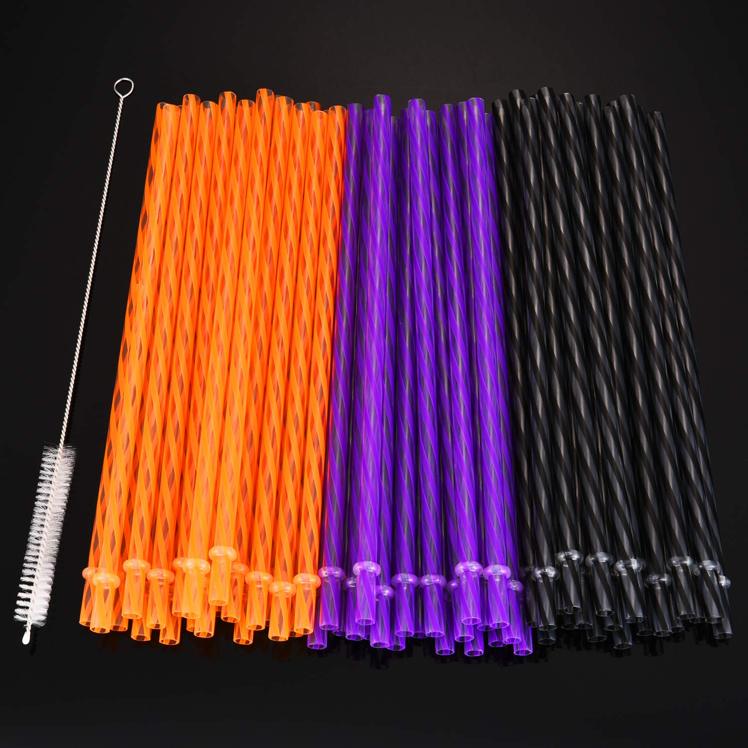 60PCS Halloween Reusable Straws with Cleaning Brush – Orange, Black & Purple Drinking Straws for Parties & Daily Use