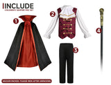 Kids Red Count Dracula Costume Set – Cape, Top, Pants & Scepter (Ages 4–12)