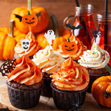 Halloween Cupcake Toppers – 50 Pcs Reusable Party Picks Set (Pumpkin, Ghost, Spider, Bat & Skeleton Designs)