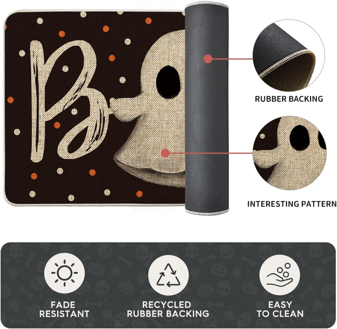 Artoid Mode Bats Black Cats Boo Pumpkin Halloween Kitchen Mats Set of 2, Home Decor Low-Profile Kitchen Rugs for Floor - 17x29 and 17x47 Inch