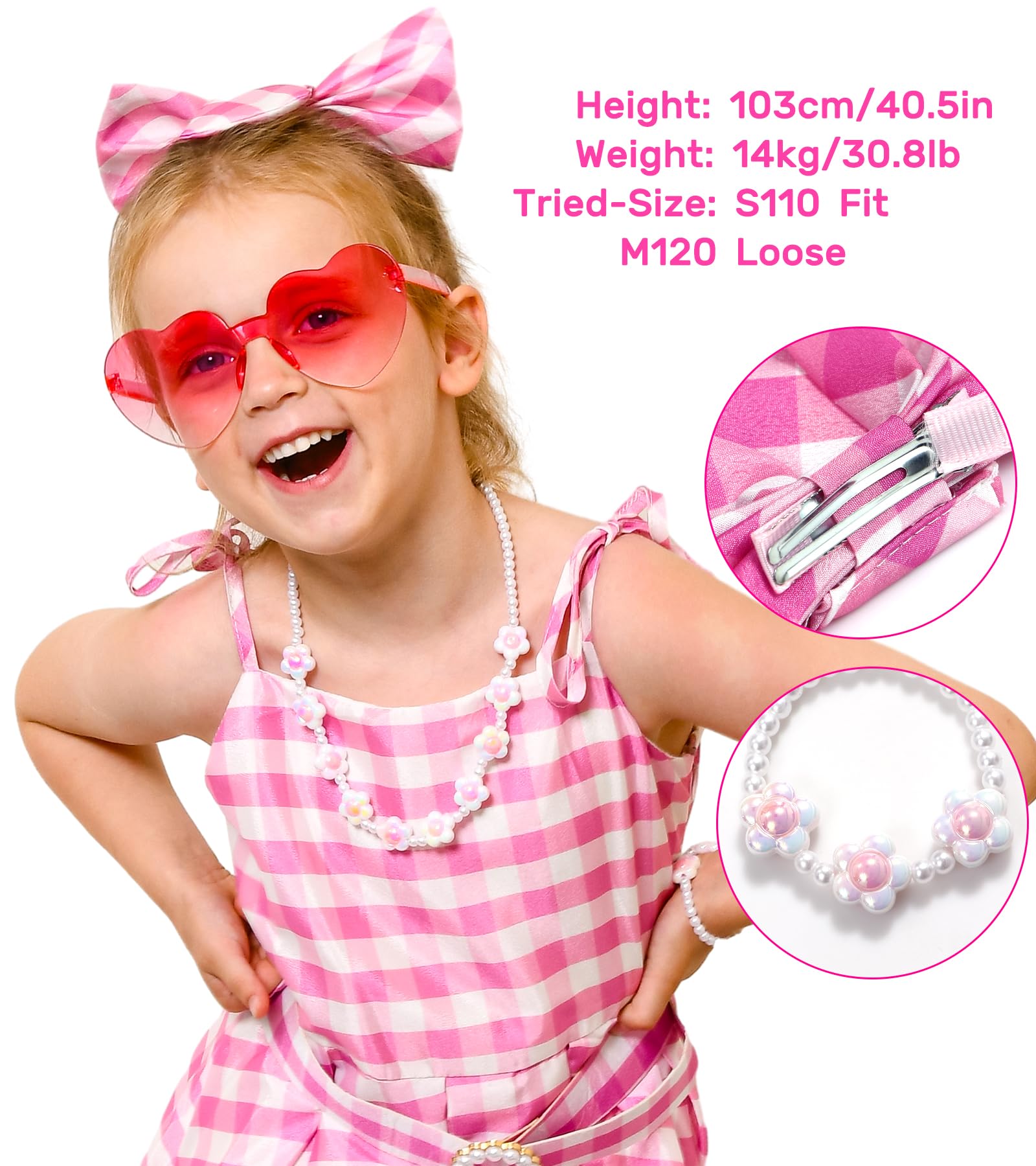 Golray 7pcs Girls Plaid Costume Dress Sweet Slip Dress with Accessories Movie Outfit Birthday Halloween Costume Girl Dress up Clothes for Play