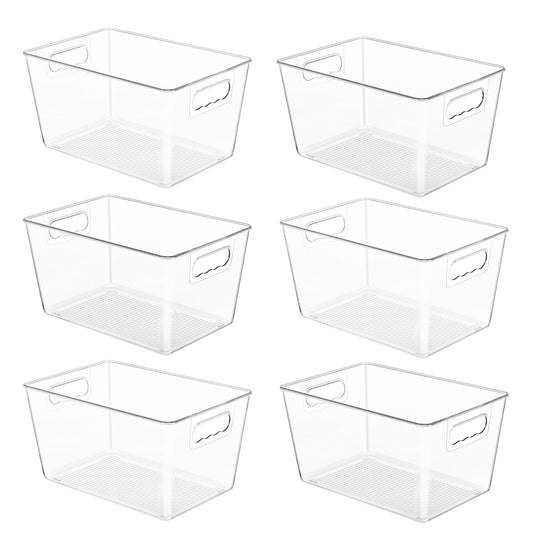 6-Pack Clear Pantry Organizer Bins – Plastic Storage Containers with Handles (Clear)