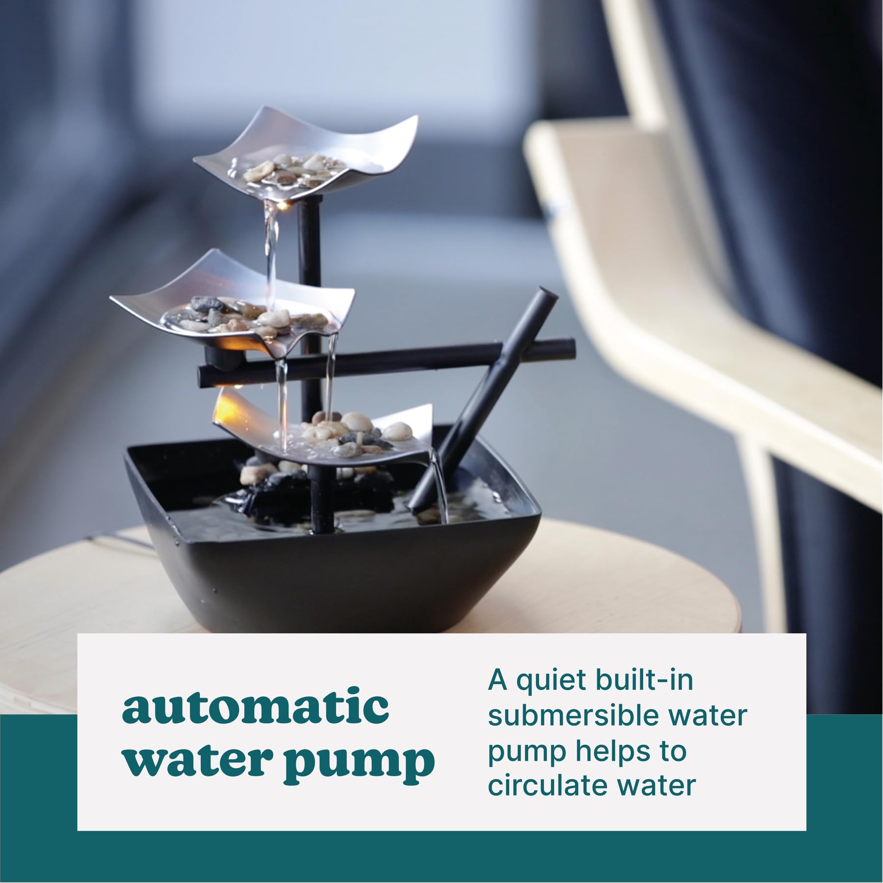 Homedics Tabletop Water Fountain Zen Relaxation Indoor Decor with Soothing Sound LED Light Black
