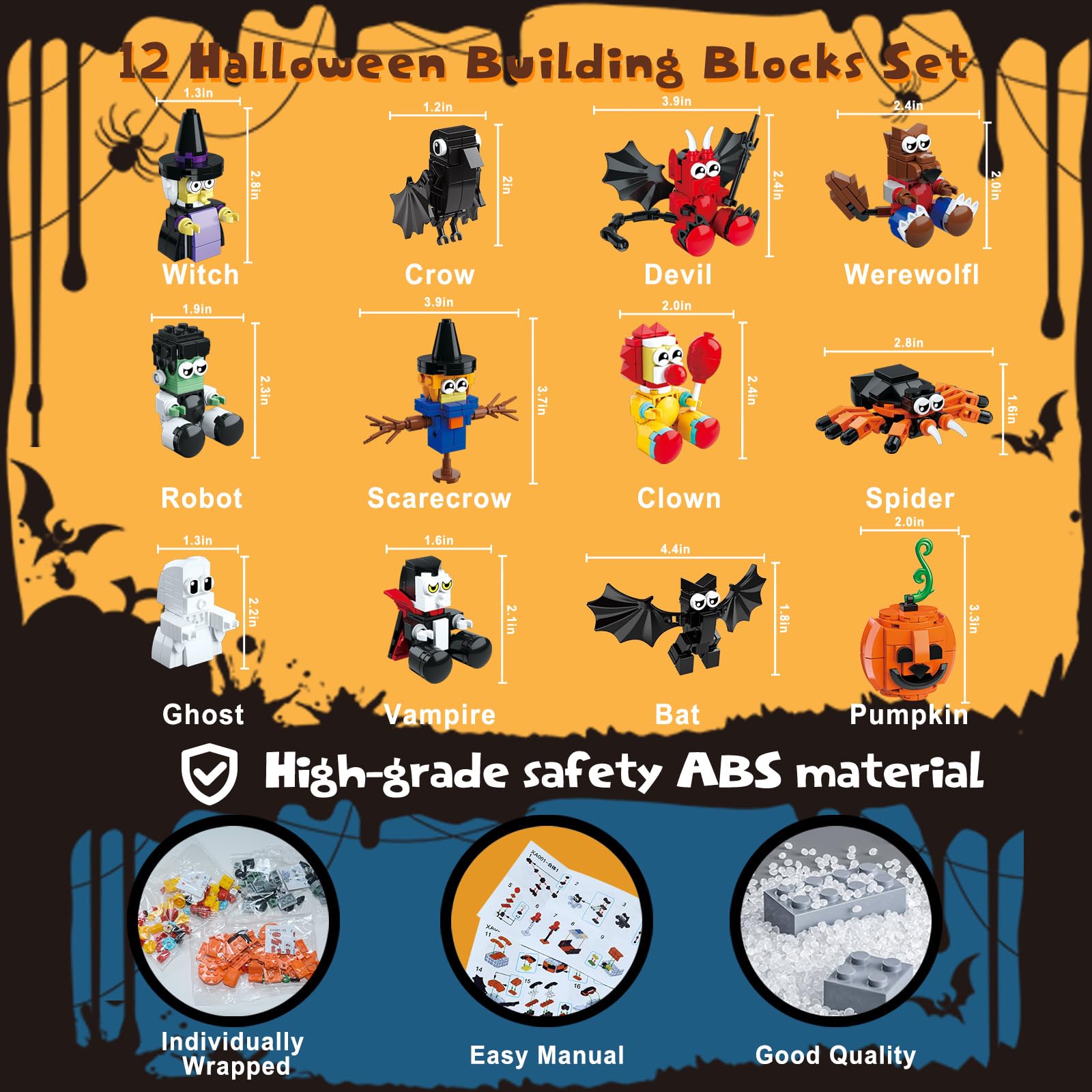 Halloween 12-in-1 Building Blocks Set – 626 PCS Castle & Figures Party Favor Gift for Kids