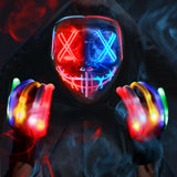 Blue & Red LED Halloween Mask with Glowing Gloves – Light-Up Purge-Style Costume Set for Kids & Adults (3 Lighting Modes)