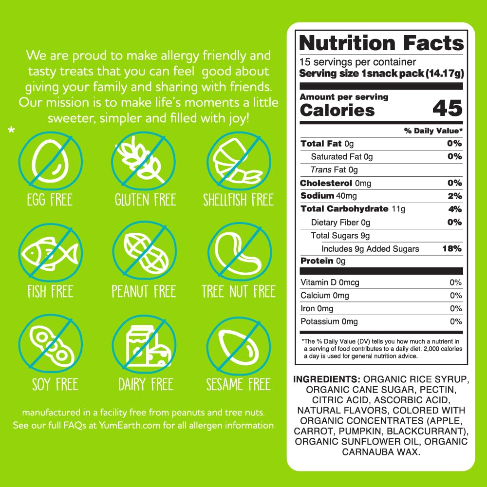 YumEarth Organic Halloween Gummy Fruits – 15 Snack Packs, Allergy-Free & Non-GMO Fruit Candy (Strawberry, Cherry, Peach)