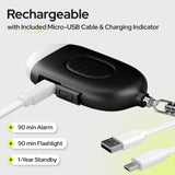 Weten Rechargeable Personal Safety Alarm Keychain – 130dB Siren with LED Light, Dual Panic Trigger (Black & White, 2-Pack)