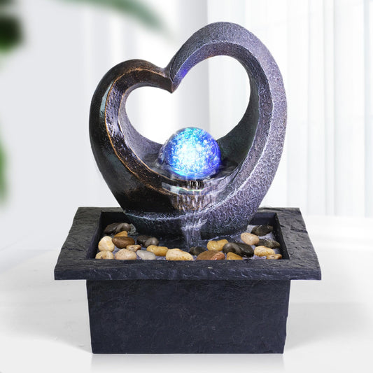 Modern RGB LED Tabletop Waterfall Fountain with Crystal Spin Ball – Polyresin Indoor Zen Decor (Black)