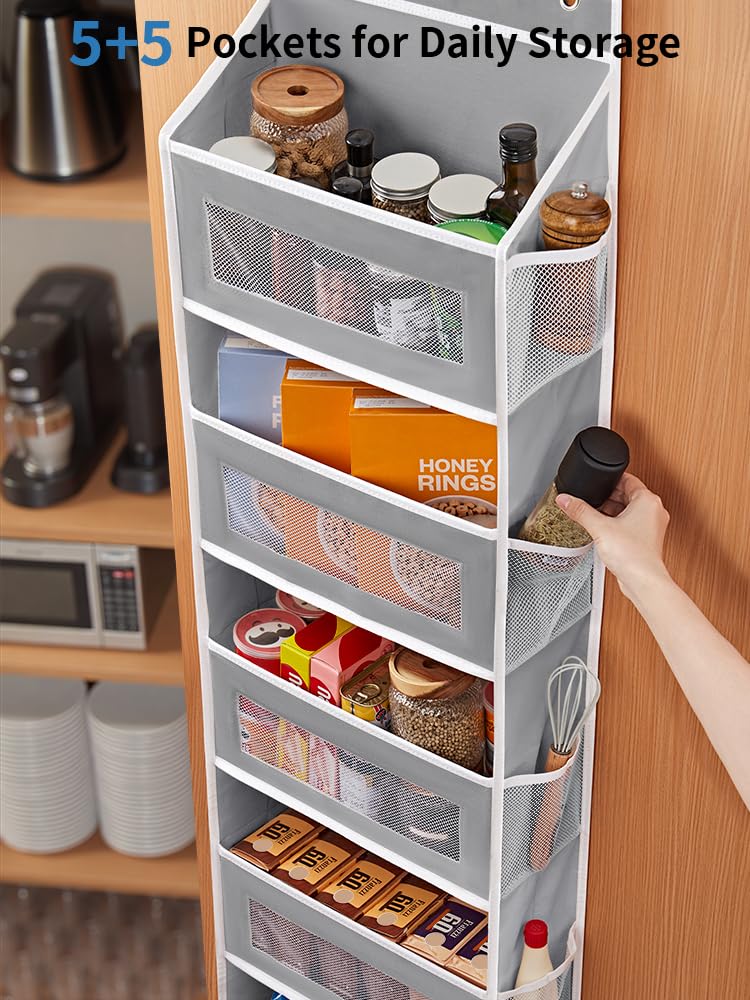 JARLINK Over-The-Door Organizer with 5 Shelves – Heavy-Duty Hanging Storage with Anti-Tilt Design (Grey)