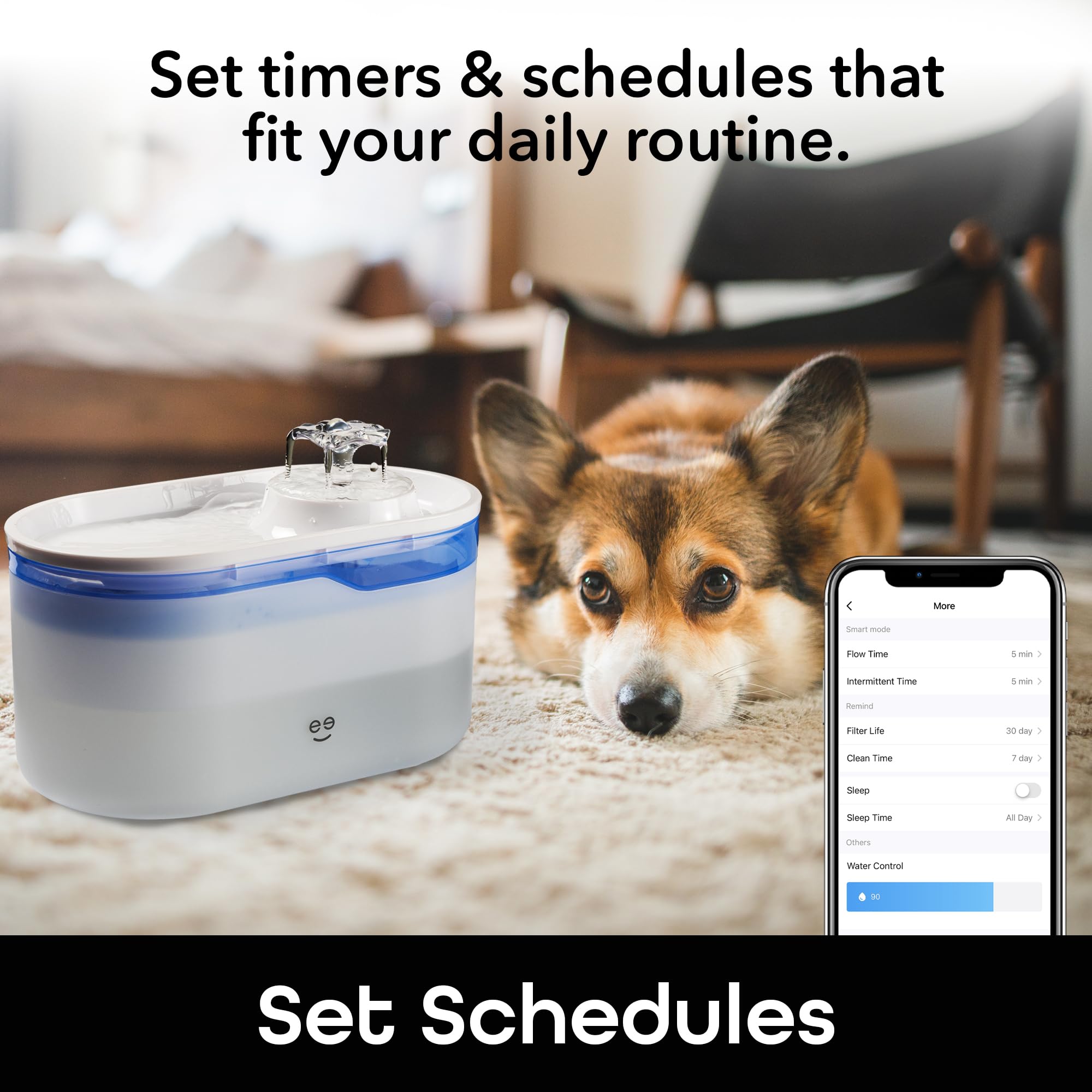 Geeni PetConnect Smart Pet Water Fountain with App Control, 2.6L Filtered Water Dispenser, and Alexa Google Assistant Integration