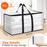 Extra Large 93L Clear Moving Storage Bags (8-Pack) – Heavy Duty Zippered Totes with Reinforced Handles & Label Pocket