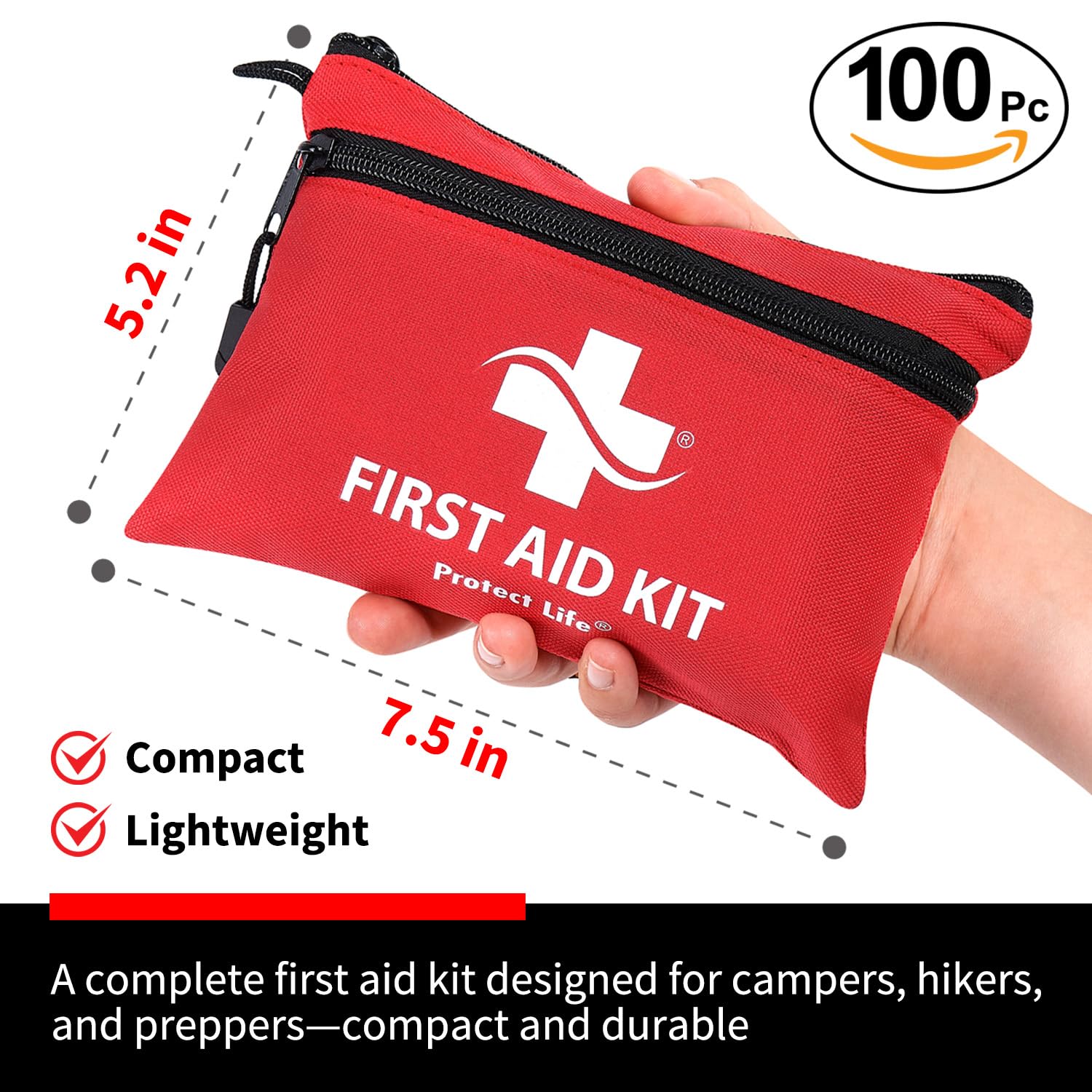 PROTECT LIFE Survival First Aid Kit (100 Pieces) – Compact Emergency Medical Kit for Camping, Travel & Outdoor Use