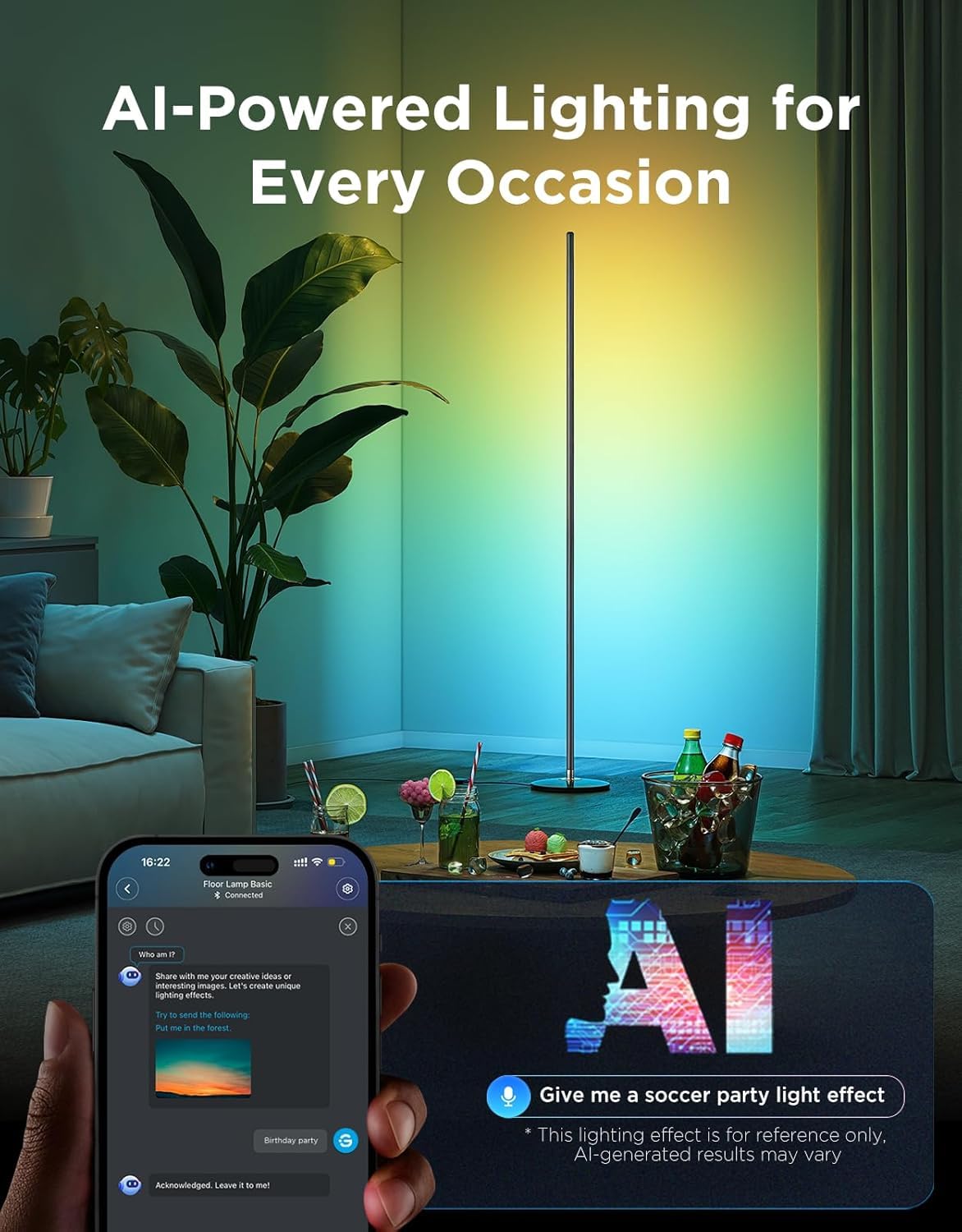 Govee RGBIC Smart Floor Lamp with 16 Million Colors, 85 Scenes & Alexa Voice Control – Black (1000lm)