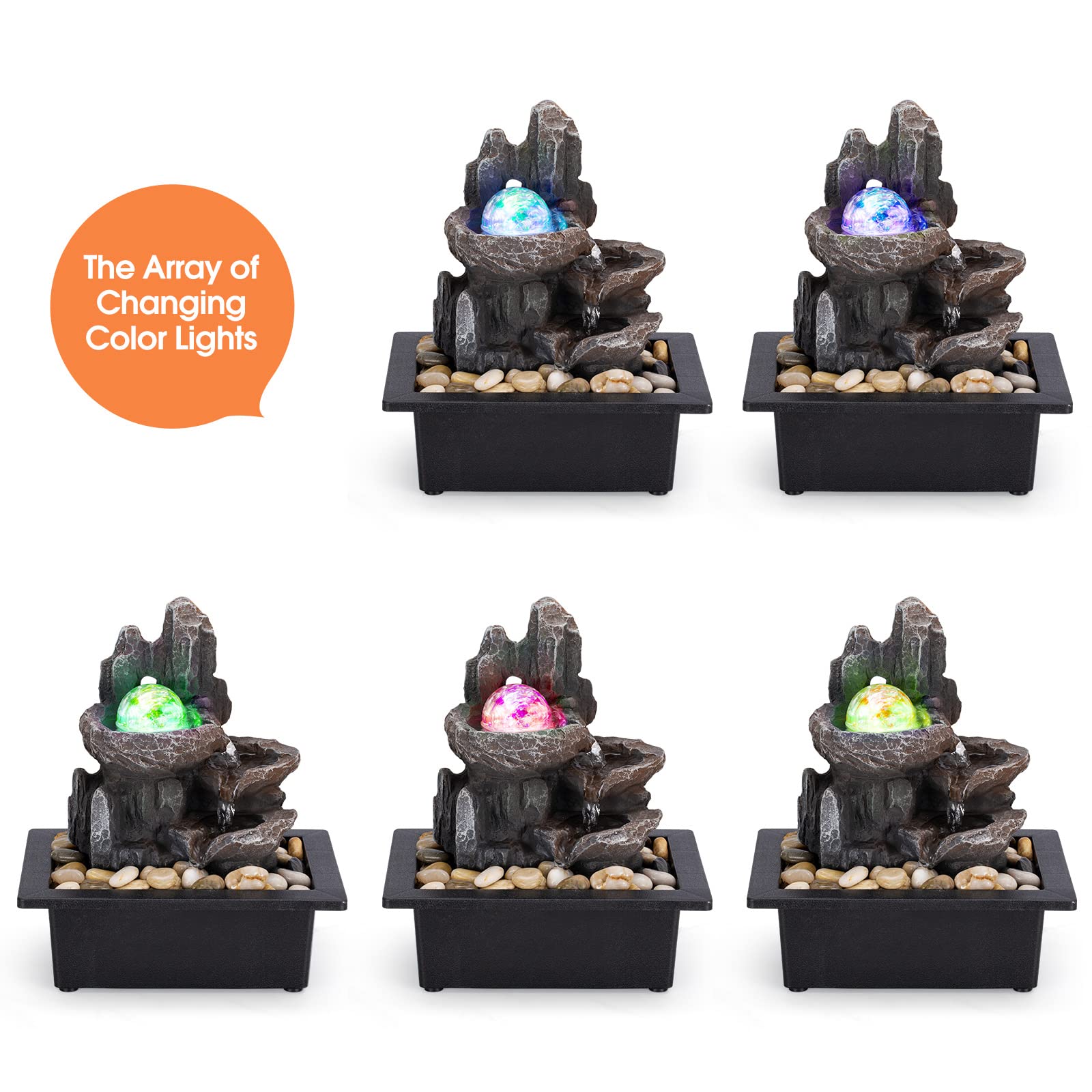 Modern Rock Zen Tabletop Fountain with LED Crystal Ball – Multi-Layer Resin Indoor Water Feature