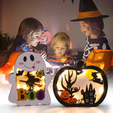 Wooden Halloween Pumpkin & Ghost Lantern Set – Light-Up Table Decorations with Warm Glow