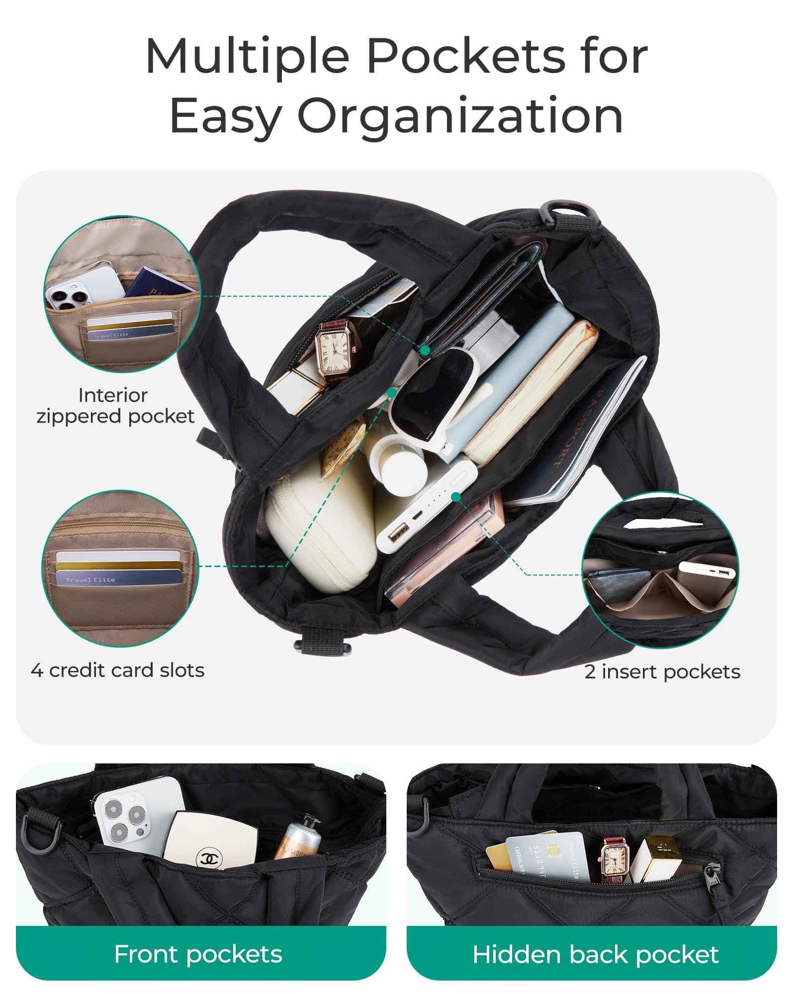 BAGSMART Mini Puffy Crossbody Bag for Women – Lightweight Small Travel Purse with Card Slots & Pockets (Black)