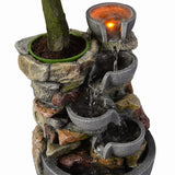 4-Bowl Rockery Tabletop Water Fountain with LED & Self-Watering Plant Pot (Indoor Zen Garden)