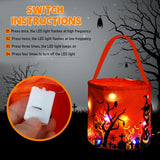 LED Light-Up Halloween Trick or Treat Bag – Pumpkin Design, Large Candy Bucket (Orange, 9x9 in)