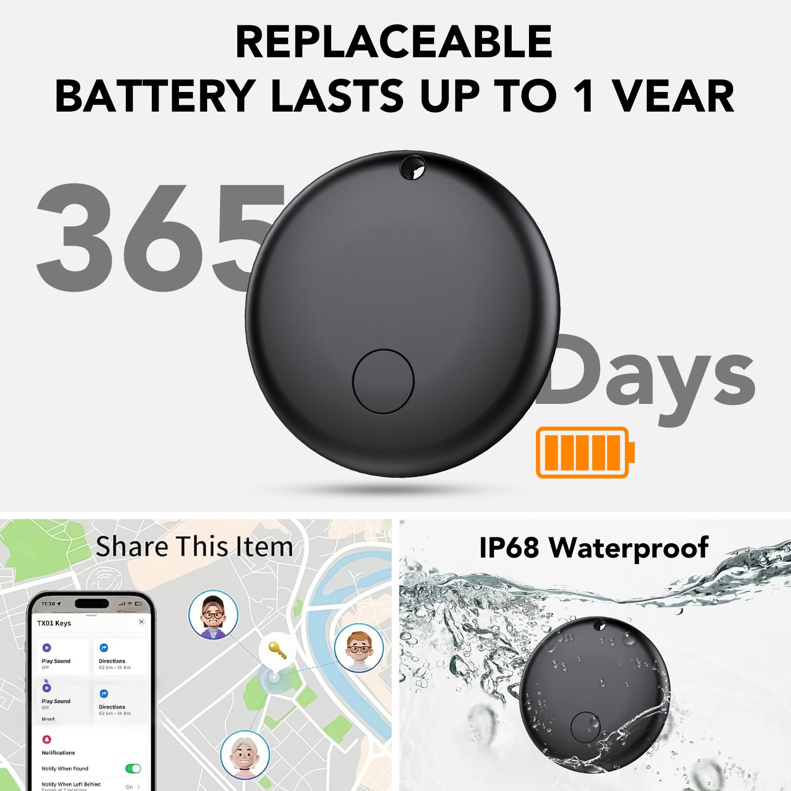 Android Bluetooth Tracker Tag 4 Pack, Find Hub Compatible Smart Item Locator with 120 ft Range, IP68 Waterproof, Replaceable Battery