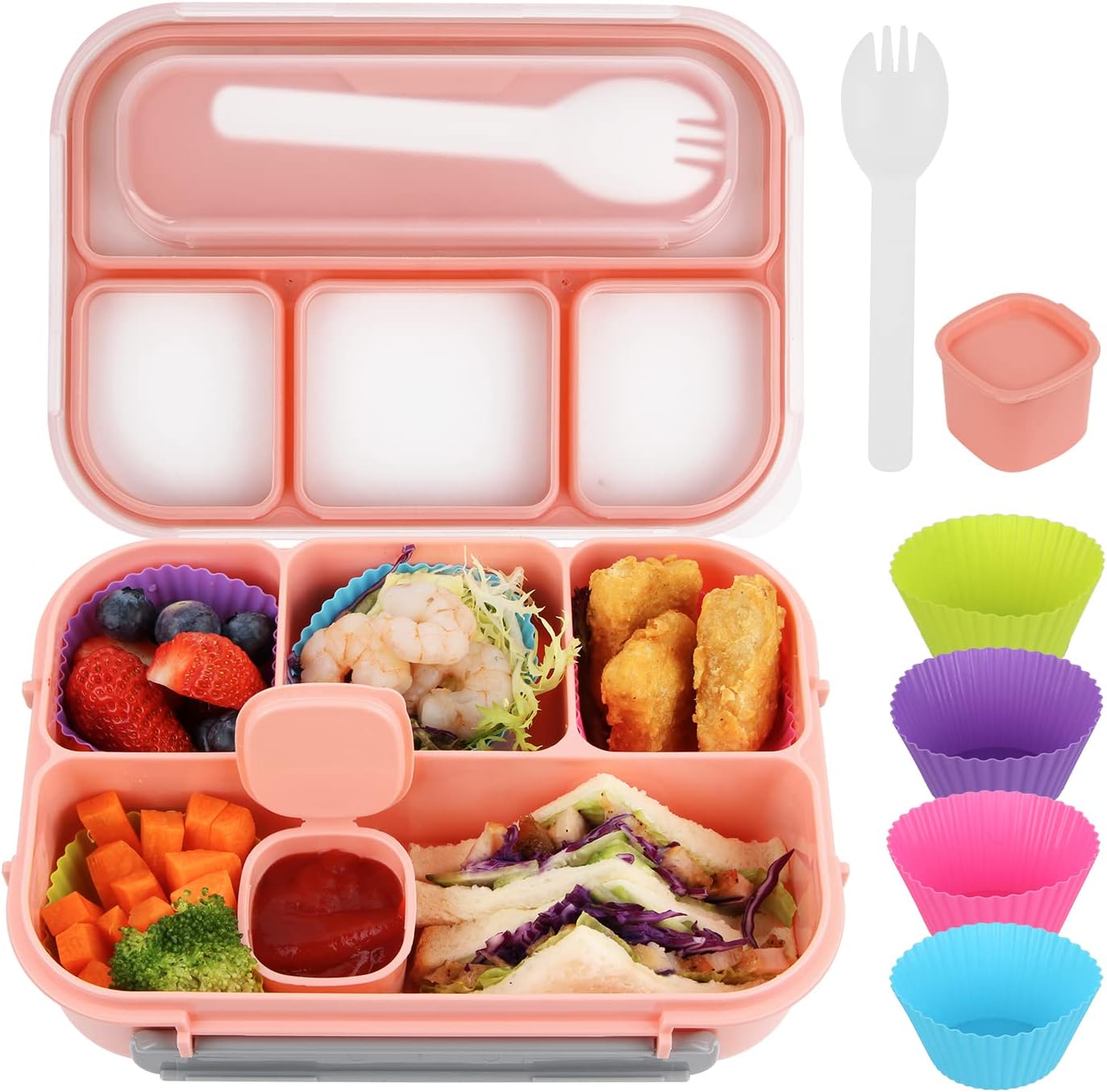 Yellow 1300 ml Bento Box with Dip Cup and Spork